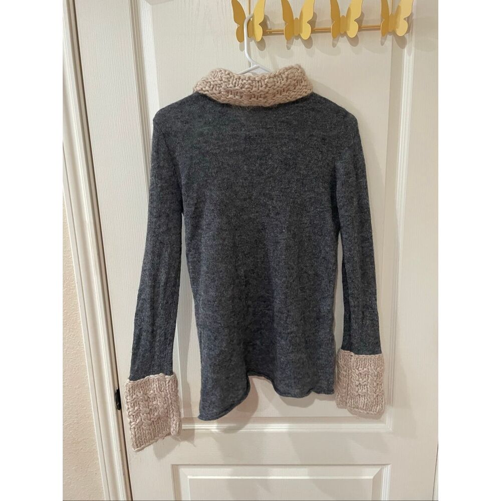 Tory Burch Grey & Off White Cable Knit Neck & Cuffs Turtleneck Sweater - Picture 7 of 7